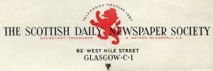 Letterhead of the Scottish Daily Newspaper Society, c 1945. 