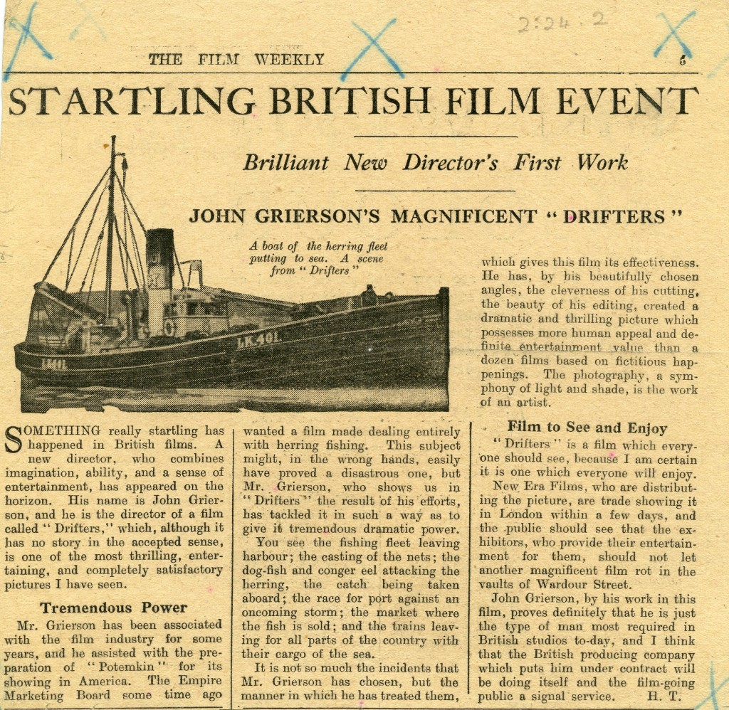 Review of Drifters in The Film Weekly (November 1929).