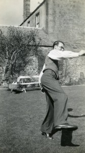 Norman McLaren dancing in the garden of the family home, 21 Albert Place, Stirling, c 1936.