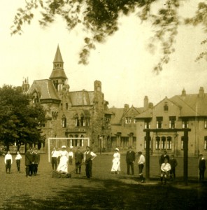 Staff and patients in the grounds of the RSNH, Larbert.